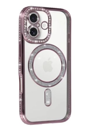 iPhone 18 Kılıf M-Safe Şarj Özellikli Simli Taşlı Azn-JokeTaşlı