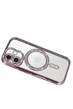 iPhone 18 Kılıf M-Safe Şarj Özellikli Simli Taşlı Azn-JokeTaşlı