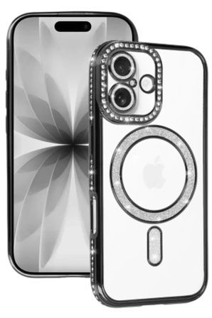 iPhone 18 Kılıf M-Safe Şarj Özellikli Simli Taşlı Azn-JokeTaşlı