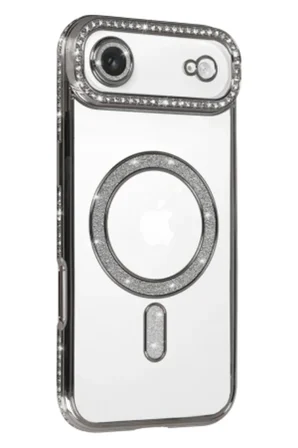 iPhone 18 Air Kılıf M-Safe Şarj Özellikli Simli Taşlı Azn-JokeTaşlı