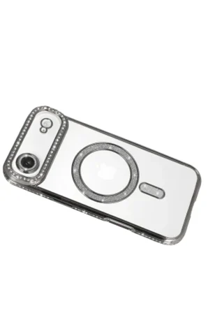 iPhone 18 Air Kılıf M-Safe Şarj Özellikli Simli Taşlı Azn-JokeTaşlı