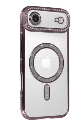 iPhone 18 Air Kılıf M-Safe Şarj Özellikli Simli Taşlı Azn-JokeTaşlı