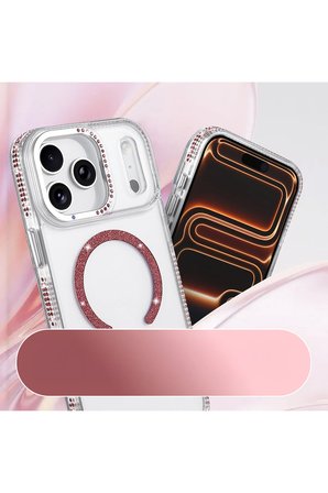 Apple iPhone 18 Pro Uyumlu Kılıf Magesafe Özellikli Taşlı Işıltılı Zr-Tera