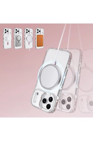 Apple iPhone 18 Pro Uyumlu Kılıf Magesafe Özellikli Taşlı Işıltılı Zr-Tera