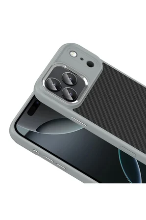 iPhone 18 Pro Kılıf M-Safe Şarj Karbon Fiber Görünümlü Silikon Zr-Truva