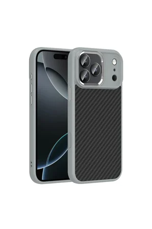 iPhone 18 Pro Kılıf M-Safe Şarj Karbon Fiber Görünümlü Silikon Zr-Truva