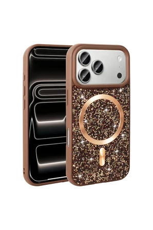 iPhone 18 Pro Kılıf Pırlanta Tasarımlı M-safe Şarj Zr-Mozaik