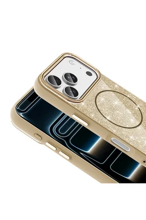 iPhone 18 Pro Kılıf M-safe Şarj Özellikli Parlayan Simli Zr-Okso