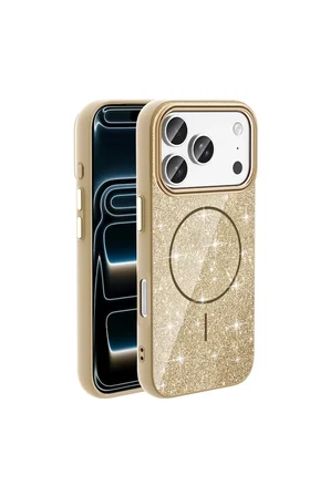 iPhone 18 Pro Kılıf M-safe Şarj Özellikli Parlayan Simli Zr-Okso