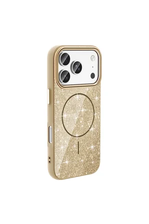 iPhone 18 Pro Kılıf M-safe Şarj Özellikli Parlayan Simli Zr-Okso