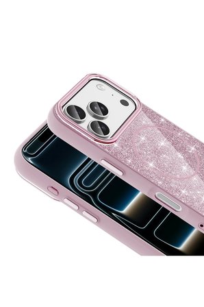 Apple iPhone 18 Pro Kılıf M-safe Şarj Özellikli Parlayan Simli Zr-Okso