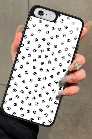 Apple iPhone 6 Plus Uyumlu Siyah-Beyaz Kedi Patisi Tasarımlı Parlak Silikon Kılıf