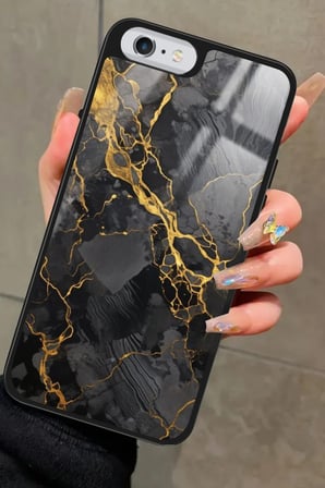 Apple iPhone 6 Plus Uyumlu Siyah Mermer Tasarımlı Parlak Silikon Kılıf