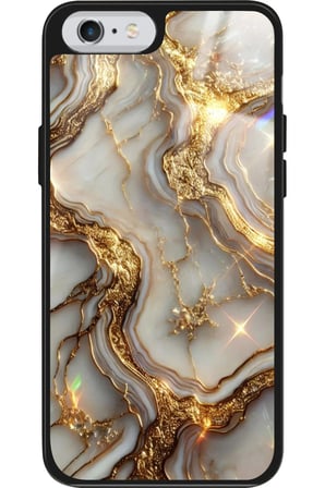 Apple iPhone 6 Plus Uyumlu Beyaz&Altın Mermer Tasarımlı Parlak Silikon Kılıf