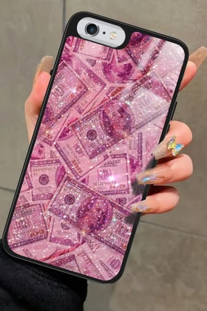 Apple iPhone 6 Plus Uyumlu Pembe Para Tasarımlı Parlak Silikon Kılıf