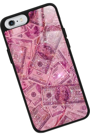 Apple iPhone 6 Plus Uyumlu Pembe Para Tasarımlı Parlak Silikon Kılıf