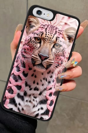 Apple iPhone 6 Plus Uyumlu Pembe Kaplan Tasarımlı Parlak Silikon Kılıf