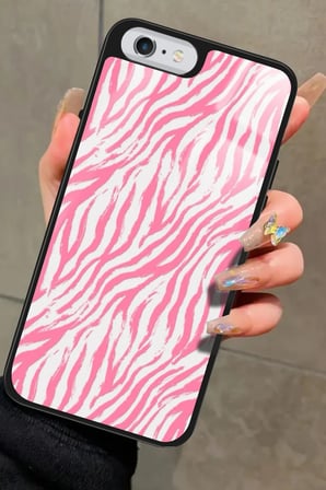 Apple iPhone 6 Plus Uyumlu Pembe Zebra Tasarımlı Parlak Silikon Kılıf