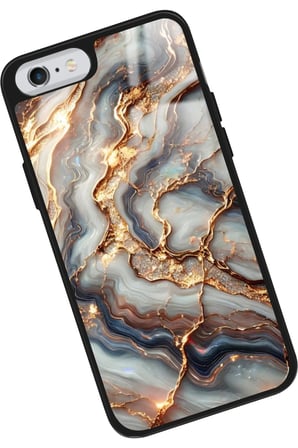 Apple iPhone 6s Plus Uyumlu Beyaz&Altın Mermer Tasarımlı Parlak Silikon Kılıf