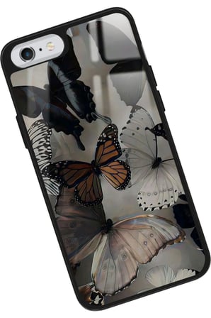 Apple iPhone 6s Plus Uyumlu Siyah Kelebek Tasarımlı Parlak Silikon Kılıf