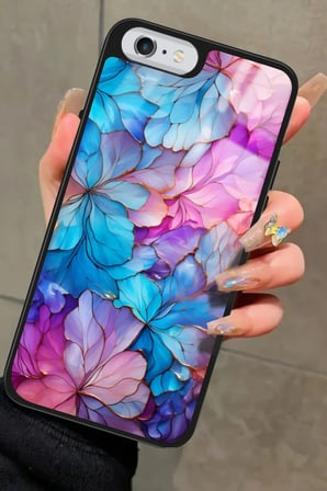 Apple iPhone 6s Plus Uyumlu Pembe Çiçek Tasarımlı Parlak Silikon Kılıf