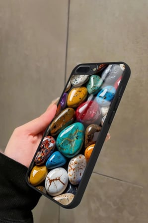 Apple iPhone 7 Plus Uyumlu Renkli Taş Tasarımlı Parlak Silikon Kılıf