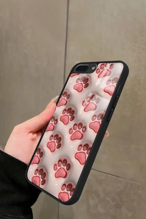 Apple iPhone 7 Plus Uyumlu Pembe Kedi Patisi Tasarımlı Parlak Silikon Kılıf