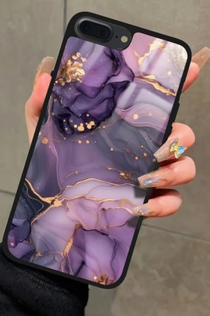 Apple iPhone 7 Plus Uyumlu Mor Mermer Tasarımlı Parlak Silikon Kılıf