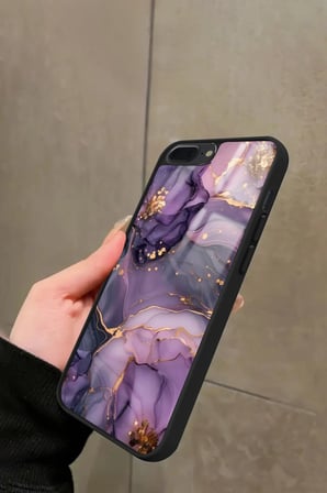 Apple iPhone 7 Plus Uyumlu Mor Mermer Tasarımlı Parlak Silikon Kılıf
