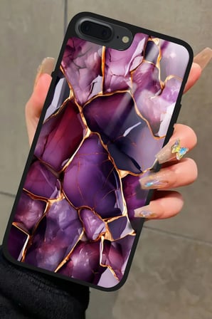Apple iPhone 7 Plus Uyumlu Mor Mermer Tasarımlı Parlak Silikon Kılıf