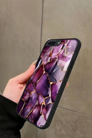 Apple iPhone 7 Plus Uyumlu Mor Mermer Tasarımlı Parlak Silikon Kılıf