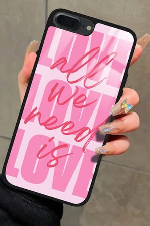 Apple iPhone 7 Plus Uyumlu Love Yazılı Parlak Silikon Kılıf