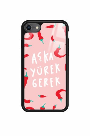 Apple iPhone 7 Uyumlu Aşka Yürek Gerek Yazılı Parlak Silikon Kılıf