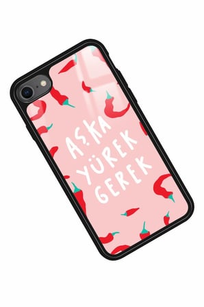 Apple iPhone 7 Uyumlu Aşka Yürek Gerek Yazılı Parlak Silikon Kılıf