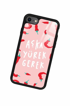 Apple iPhone 7 Uyumlu Aşka Yürek Gerek Yazılı Parlak Silikon Kılıf