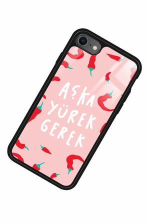 Apple iPhone 7 Uyumlu Aşka Yürek Gerek Yazılı Parlak Silikon Kılıf