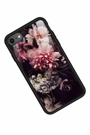 Apple iPhone 7 Uyumlu Pembe Çiçek Tasarımlı Parlak Silikon Kılıf