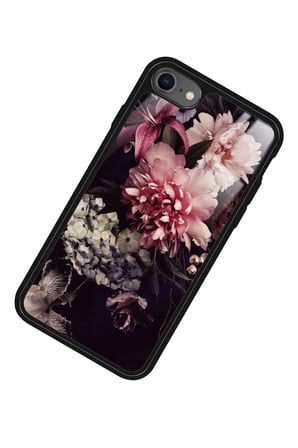 Apple iPhone 7 Uyumlu Pembe Çiçek Tasarımlı Parlak Silikon Kılıf