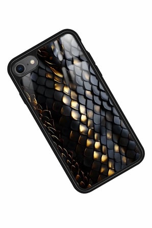 Apple iPhone 7 Uyumlu Siyah Yılan Derisi Tasarımlı Parlak Silikon Kılıf