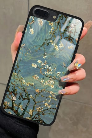 Apple iPhone 8 Plus Uyumlu Van Gogh Yeşil Ağaç Tablo Tasarımlı Parlak Silikon Kılıf