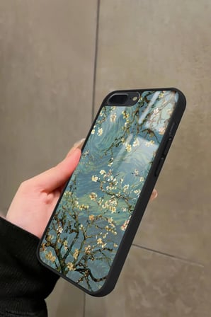 Apple iPhone 8 Plus Uyumlu Van Gogh Yeşil Ağaç Tablo Tasarımlı Parlak Silikon Kılıf