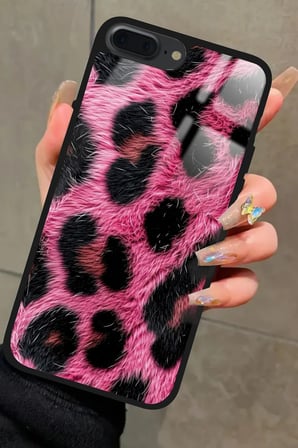 Apple iPhone 8 Plus Uyumlu Pembe Leopar Tasarımlı Parlak Silikon Kılıf