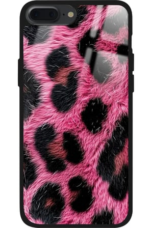 Apple iPhone 8 Plus Uyumlu Pembe Leopar Tasarımlı Parlak Silikon Kılıf