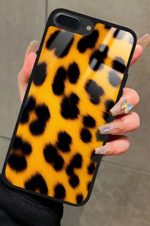 Apple iPhone 8 Plus Uyumlu Sarı Leopar Tasarımlı Parlak Silikon Kılıf