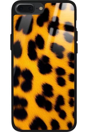 Apple iPhone 8 Plus Uyumlu Sarı Leopar Tasarımlı Parlak Silikon Kılıf