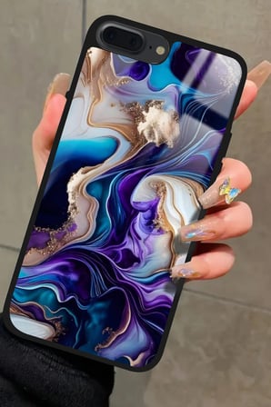Apple iPhone 8 Plus Uyumlu Karışık Mermer Tasarımlı Parlak Silikon Kılıf