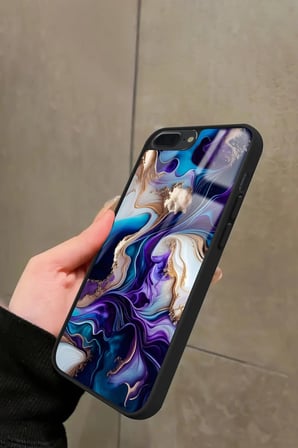 Apple iPhone 8 Plus Uyumlu Karışık Mermer Tasarımlı Parlak Silikon Kılıf