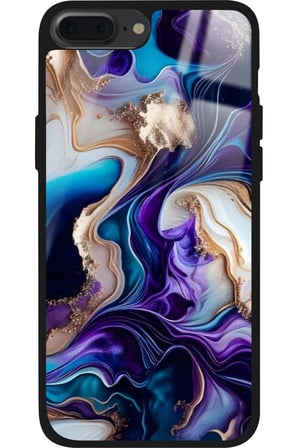 Apple iPhone 8 Plus Uyumlu Karışık Mermer Tasarımlı Parlak Silikon Kılıf
