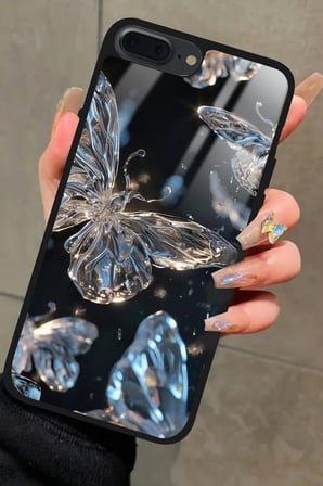 Apple iPhone 8 Plus Uyumlu Beyaz Kelebek Tasarımlı Parlak Silikon Kılıf