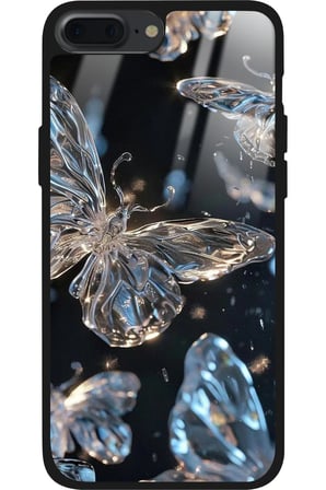 Apple iPhone 8 Plus Uyumlu Beyaz Kelebek Tasarımlı Parlak Silikon Kılıf